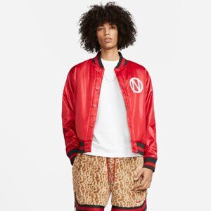 Nike Premium Basketball Bomber Jacket University Red Leopard Print Men's Size S